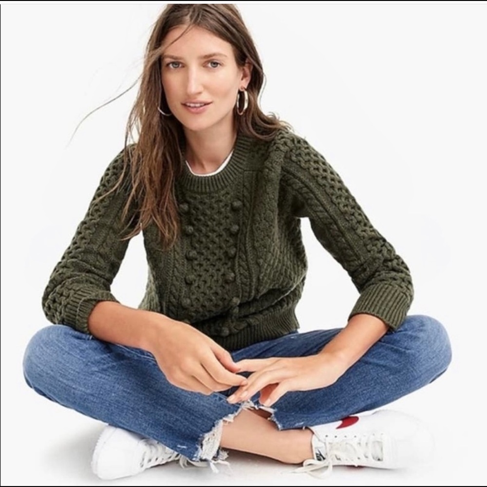 J. Crew green cable knit sweater